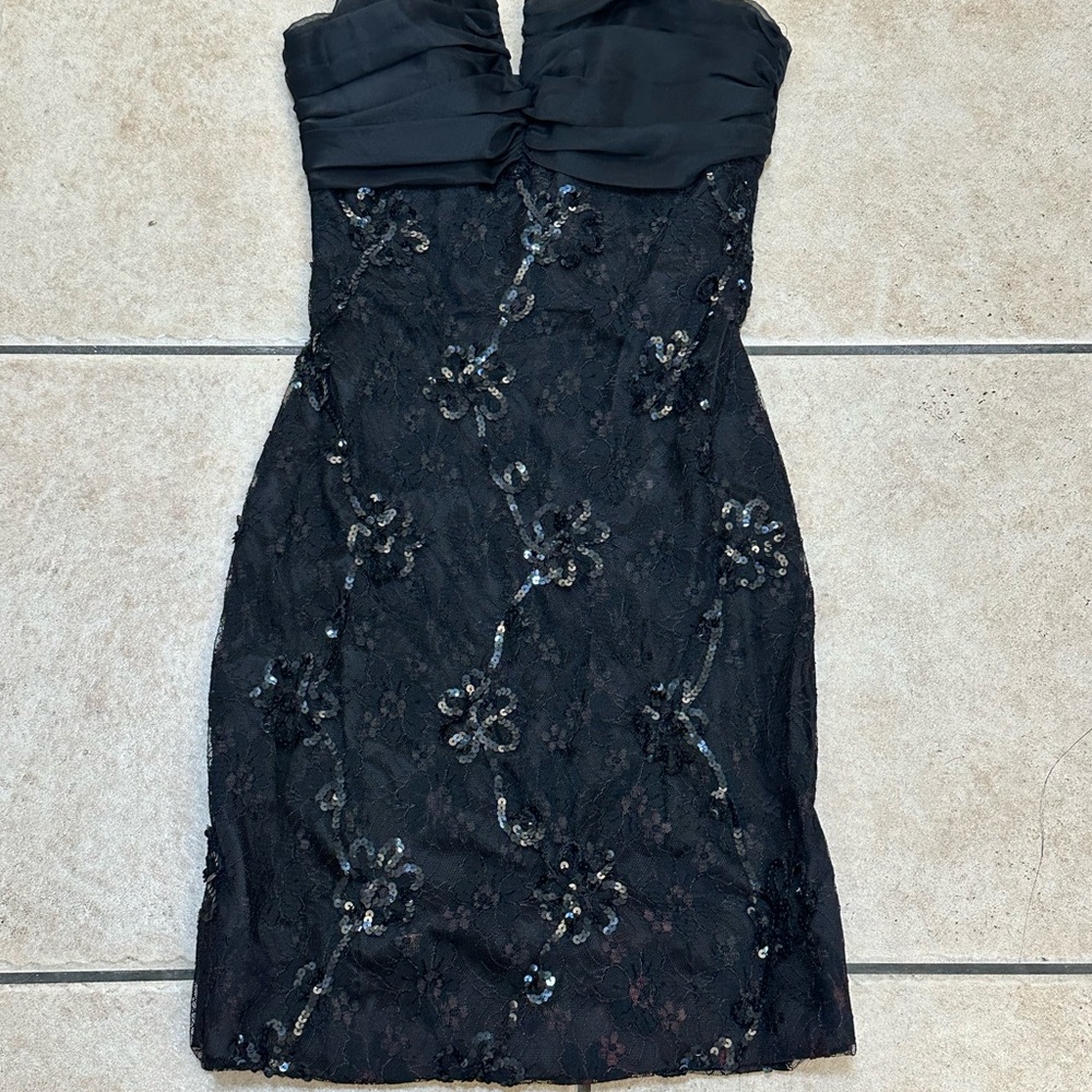 Strapless Black Lace Sequin Cocktail Dress